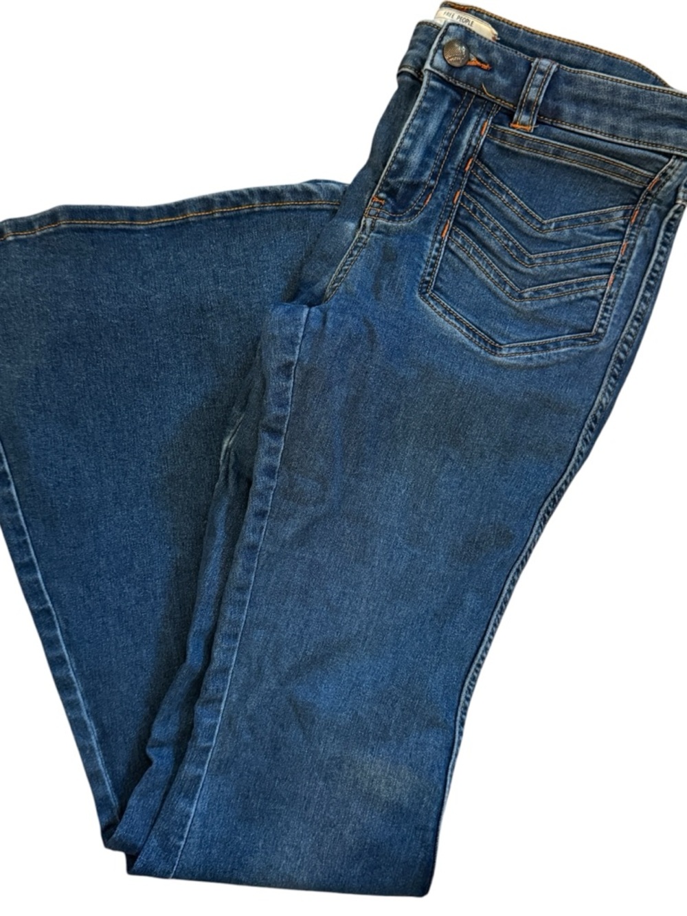 Free People Western Blue Stretch Denim Flare Wide Leg Jeans Sz 27